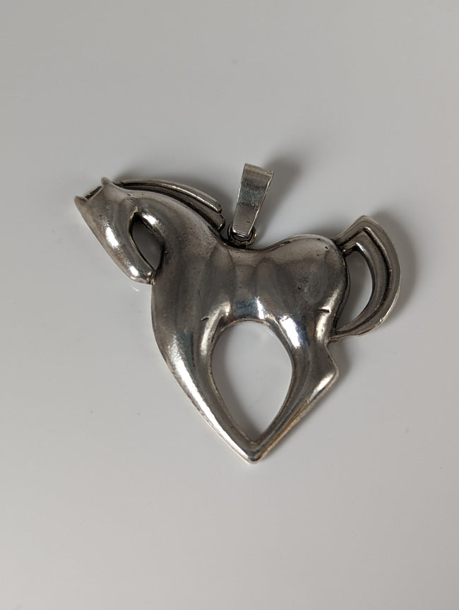 Silver Steed Simple Large Horse Silver Pendant
