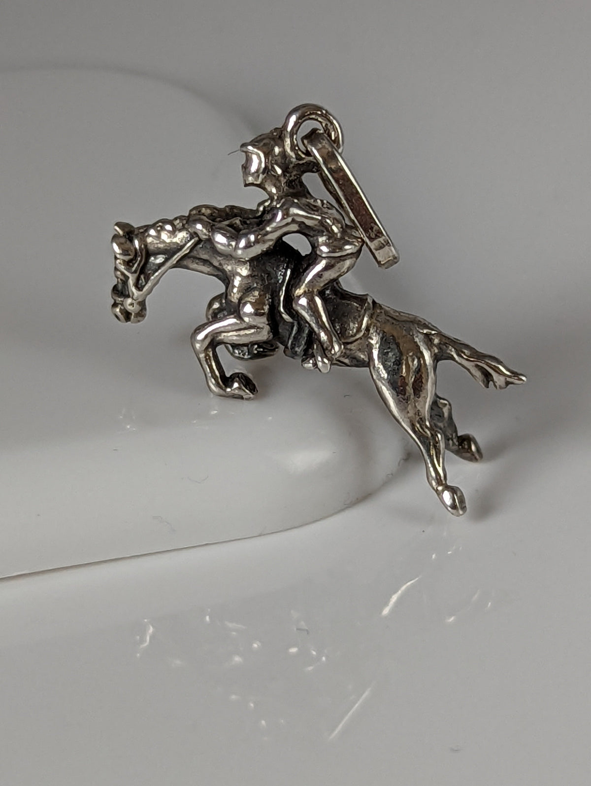Silver Steed Jumping Jockey Silver Pendant