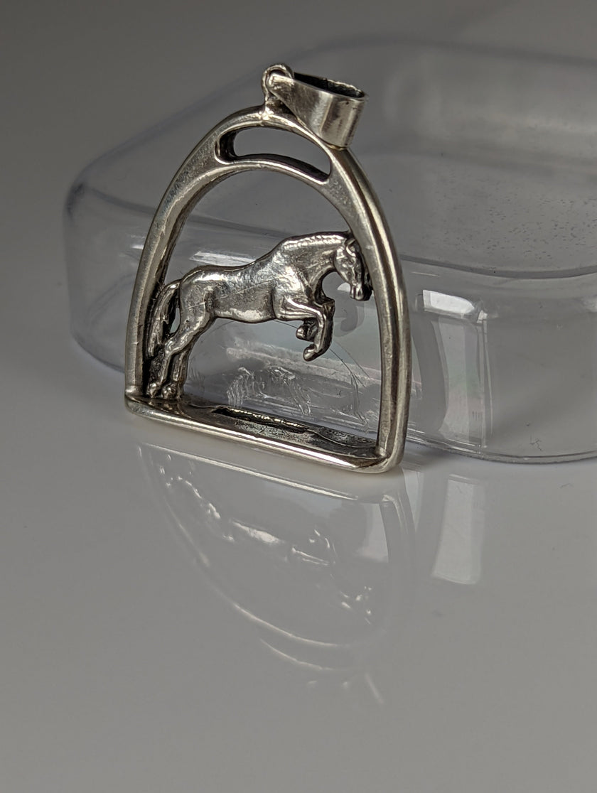 Silver Steed Horse with a Stirrup Silver Pendant