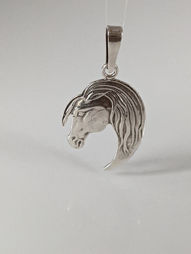 Silver Steed Long Mane Horse Head Silver Pendant