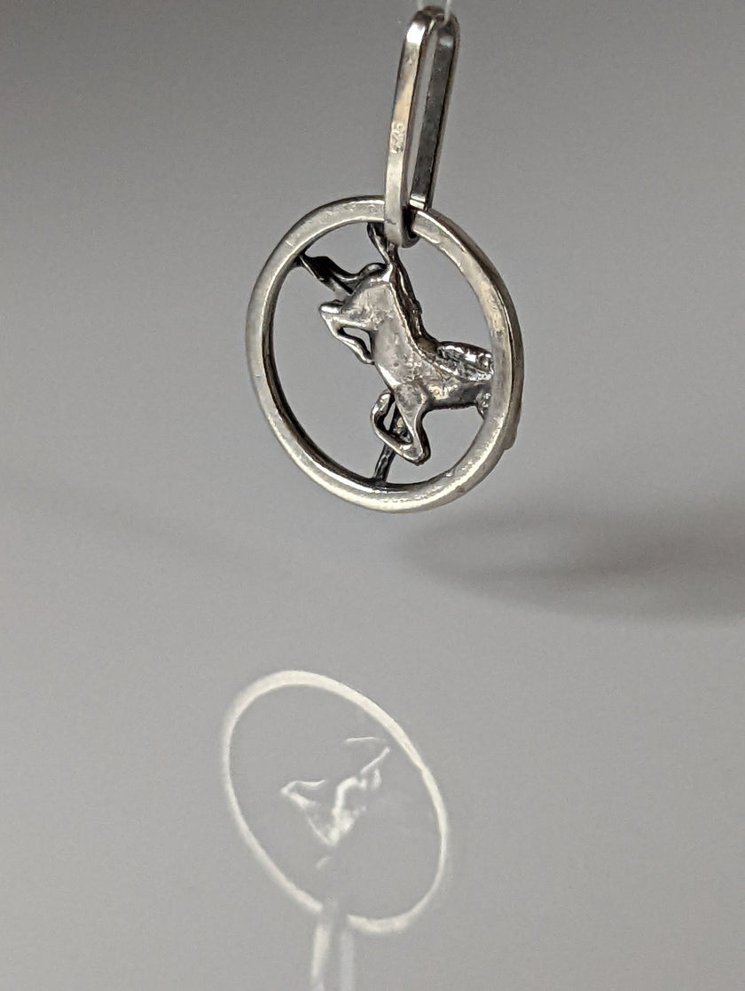 Silver Steed Horse in a Circle Pendant