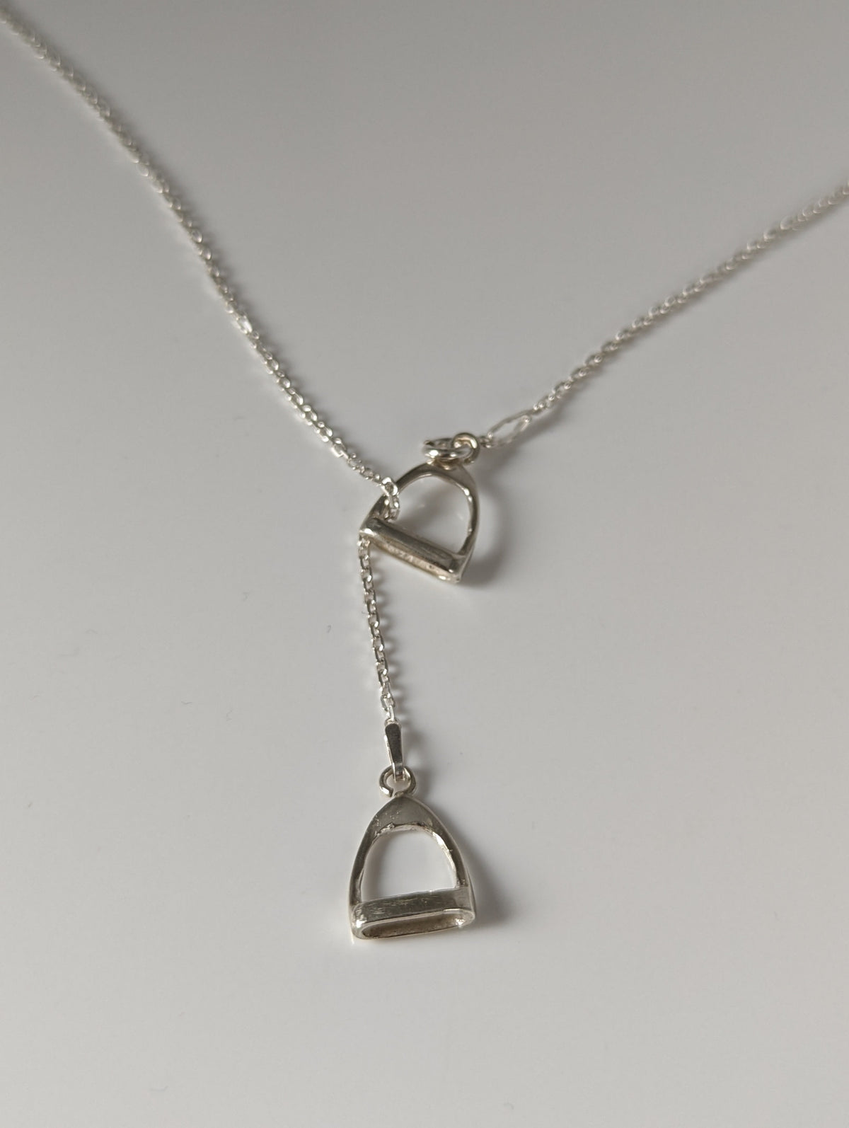 Silver Steed Thread Through Double Stirrup Silver Necklace