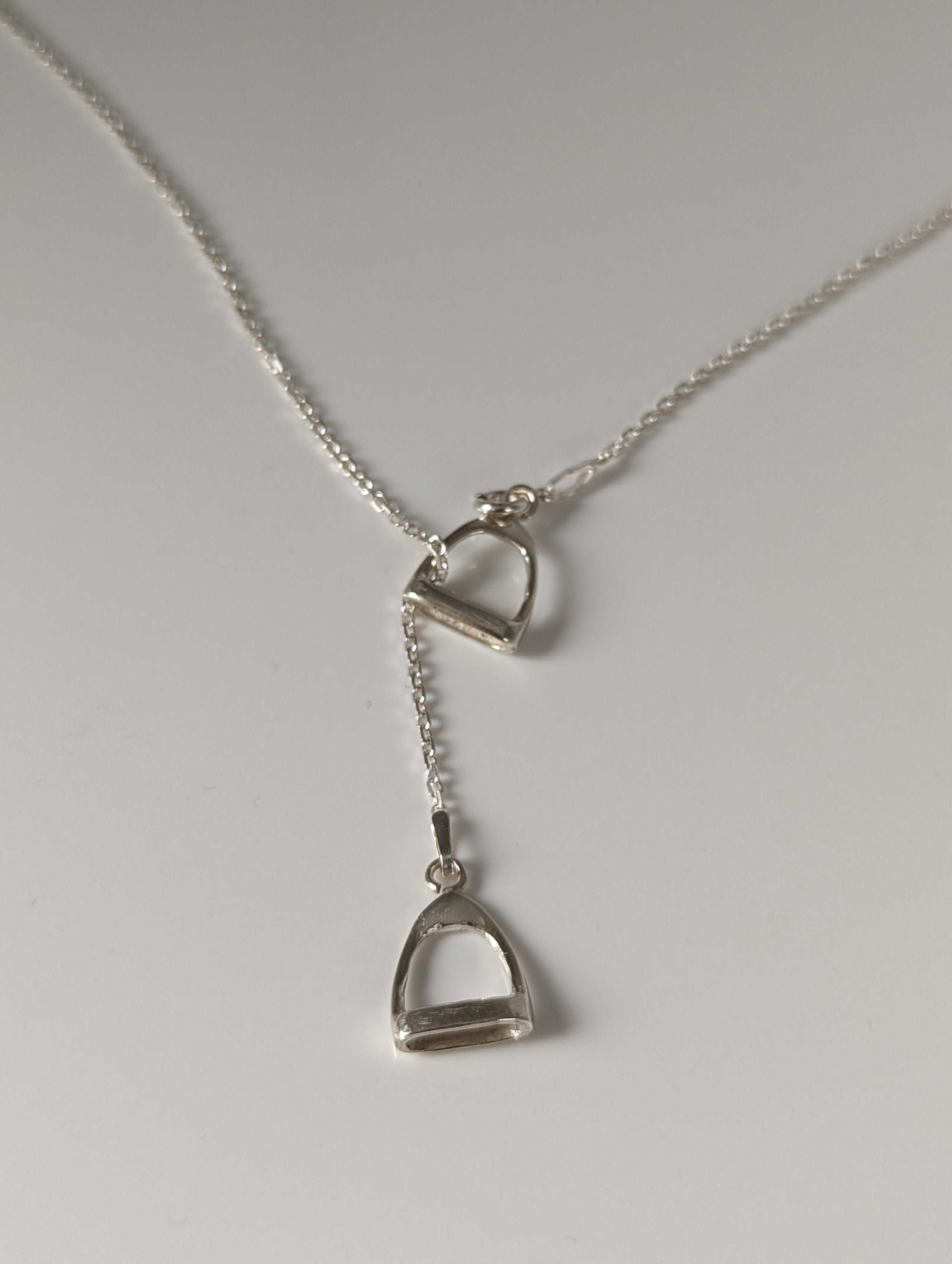 Silver Steed Thread Through Double Stirrup Silver Necklace