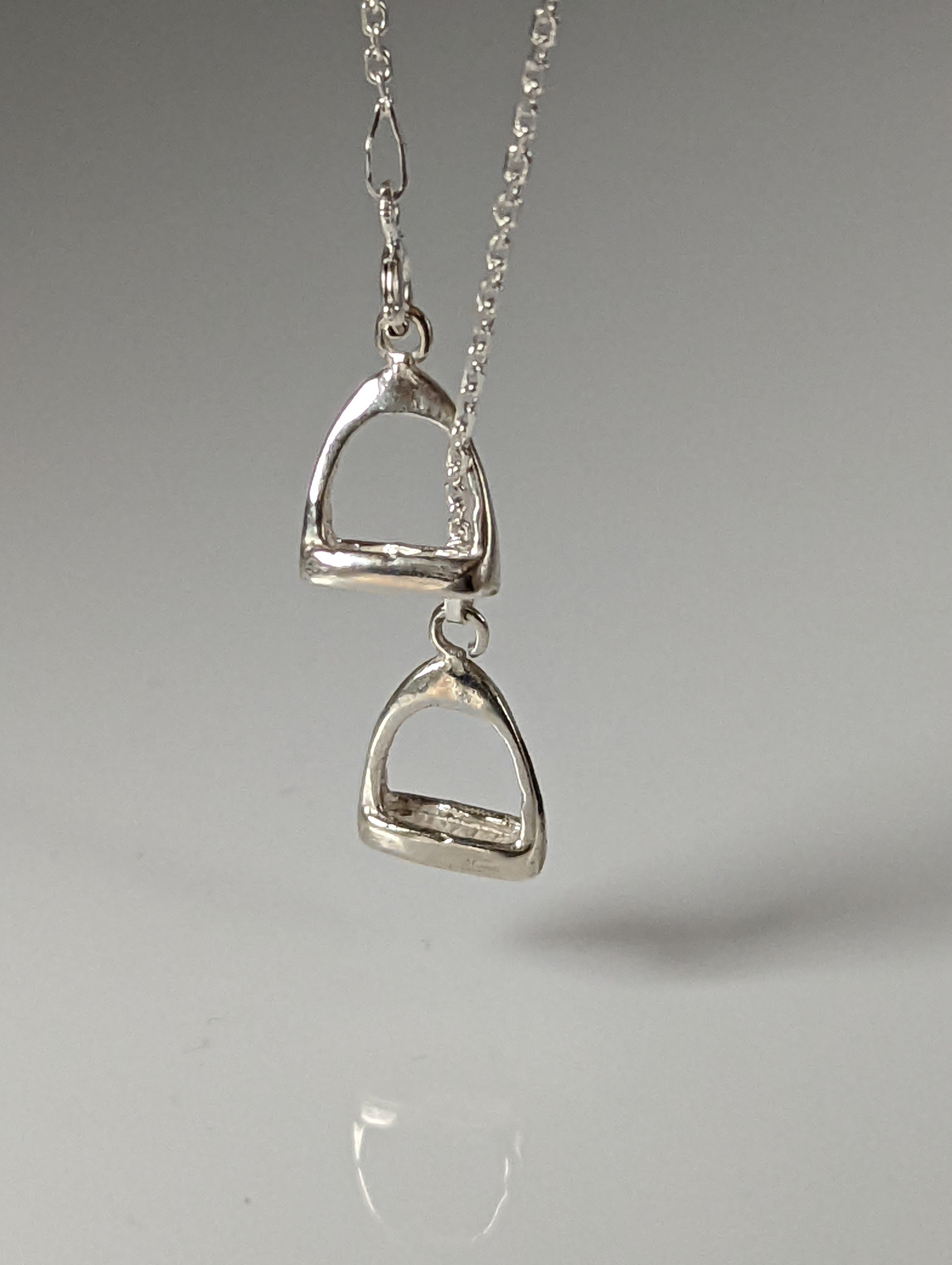 Silver Steed Thread Through Double Stirrup Silver Necklace