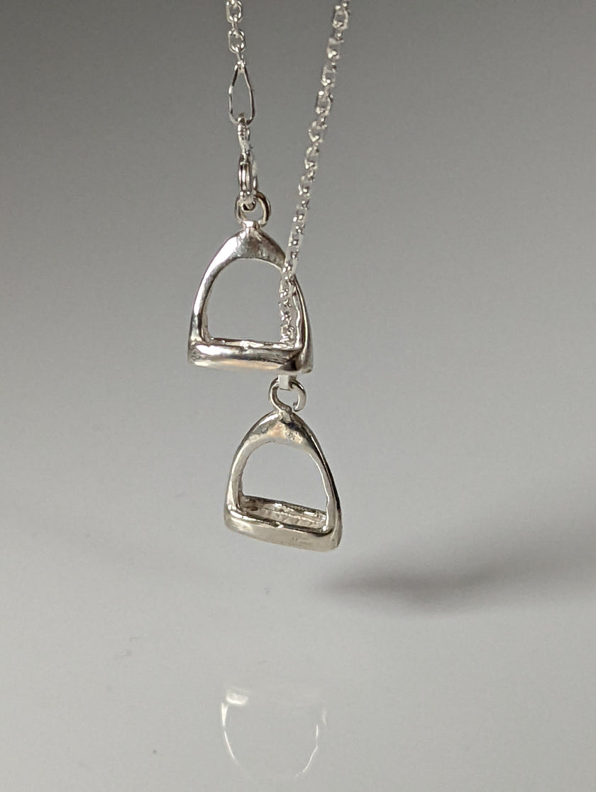 Silver Steed Thread Through Double Stirrup Silver Necklace
