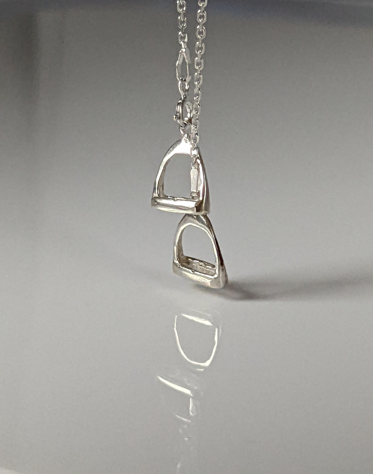 Silver Steed Thread Through Double Stirrup Silver Necklace