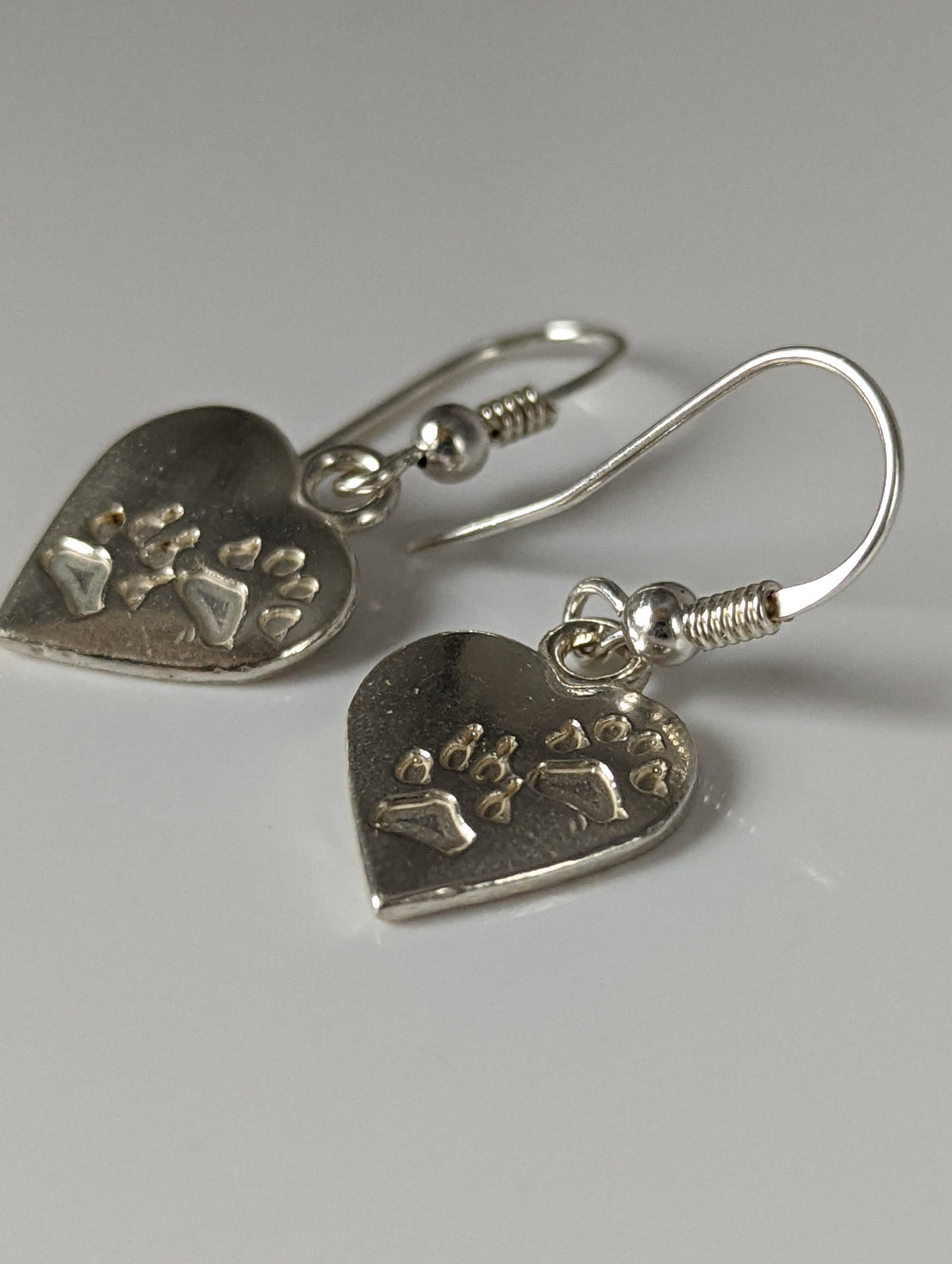 Silver Steed Paws on Heart Silver Dropped Earrings