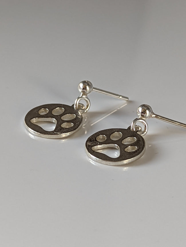 Silver Steed Round Paw Print Tag Silver Stud Earrings