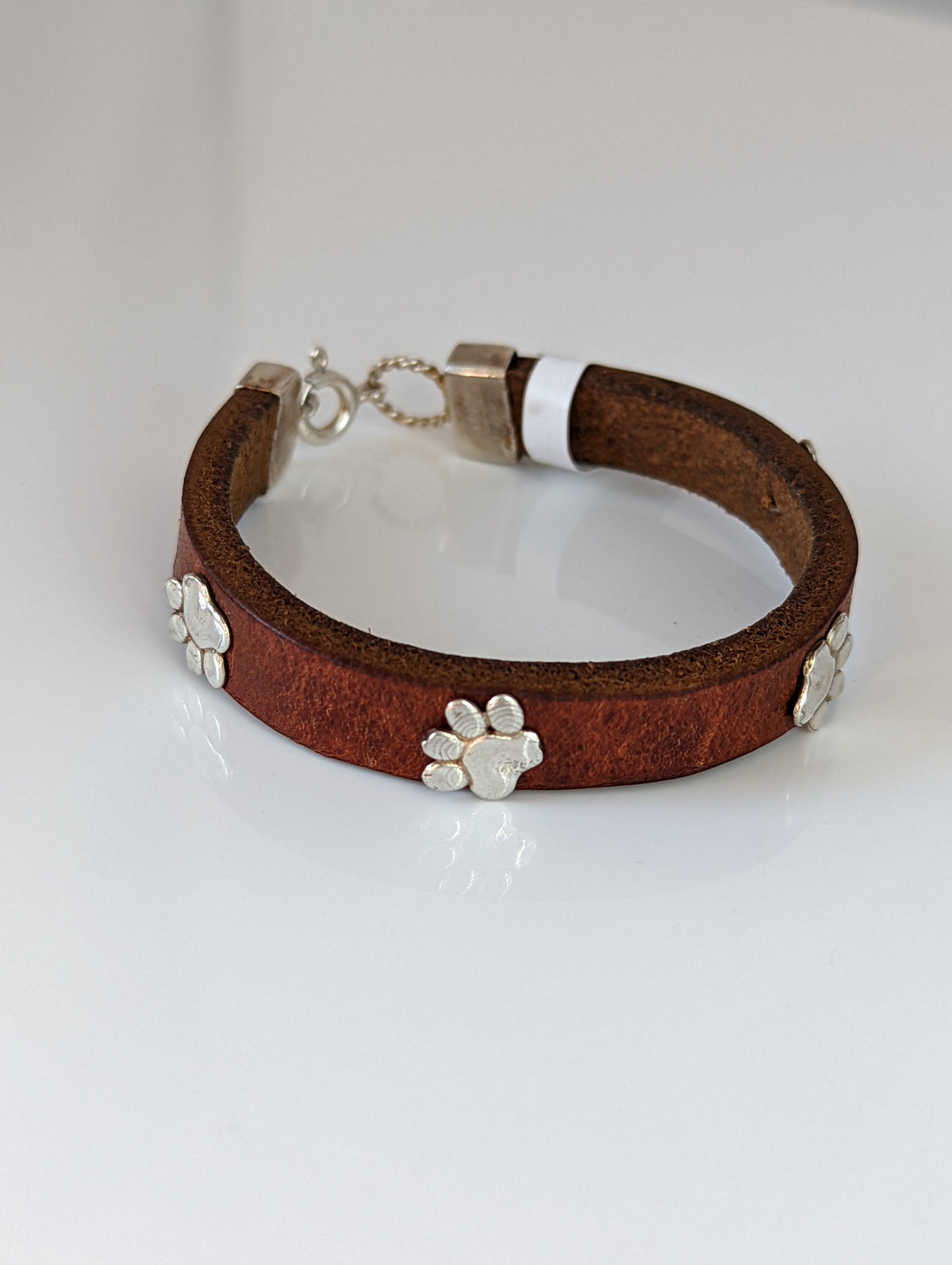 Silver Steed Paw Print Leather Bracelet