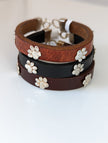 Silver Steed Paw Print Leather Bracelet