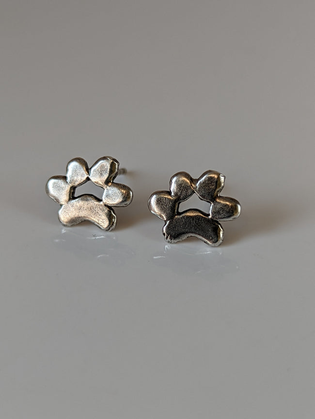Silver Steed Paw Print Large Silver Stud Earrings