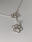 Silver Steed Thread Through Double Paw Print Silver Necklace