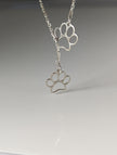 Silver Steed Thread Through Double Paw Print Silver Necklace