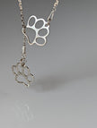 Silver Steed Thread Through Double Paw Print Silver Necklace