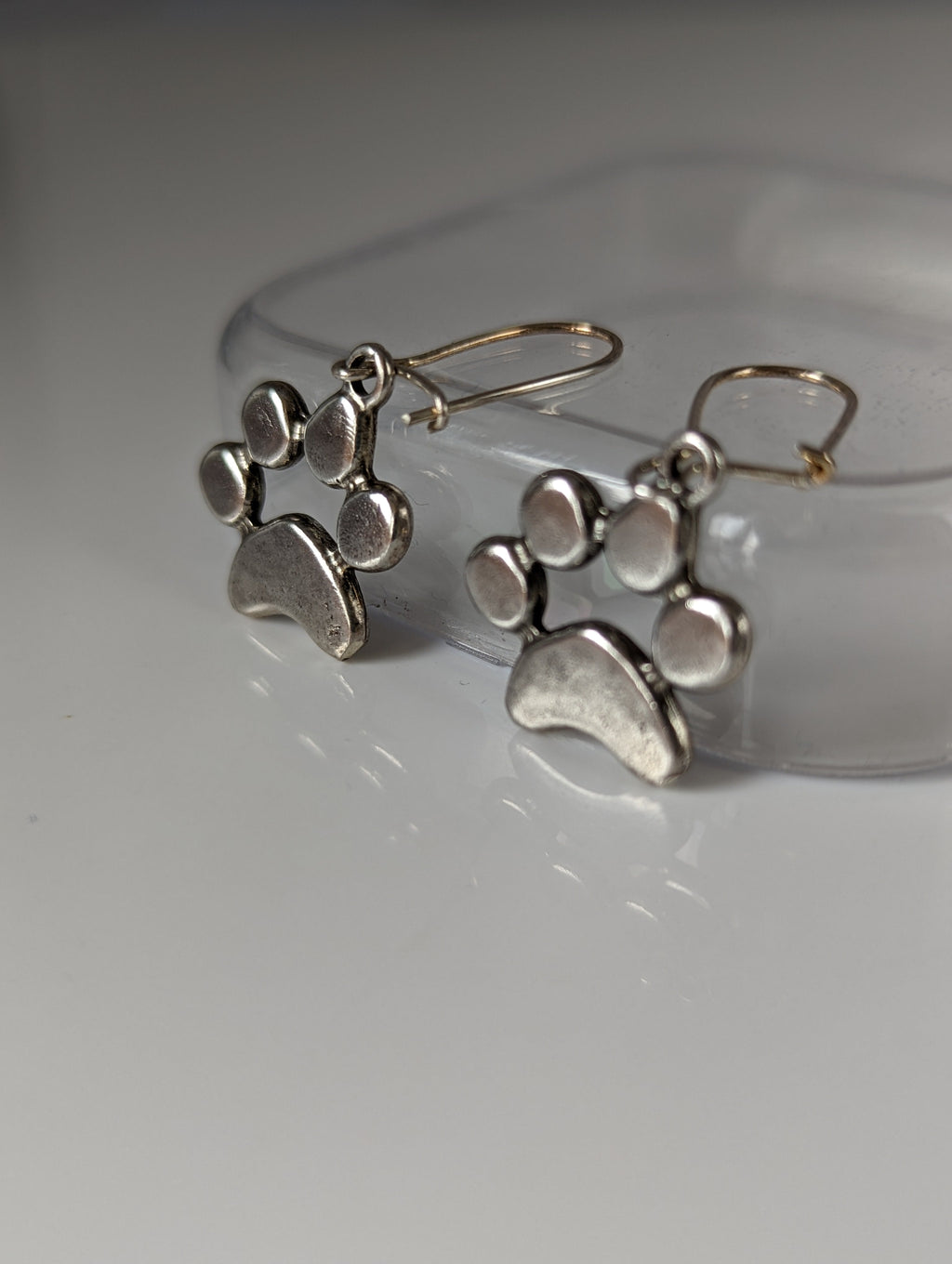 Silver Steed Paw Print Silver Dropped Earrings