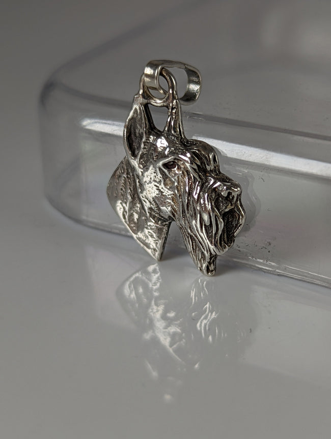 Silver Steed Schnauzer Head Silver Pendant