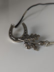 Silver Steed Big Horseshoe With Oak Leaves and Acorns On Cord Necklace