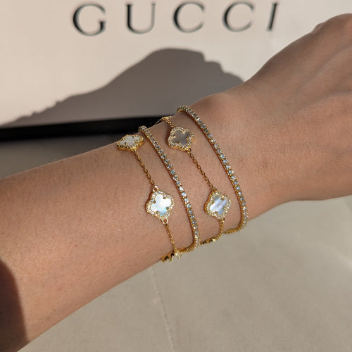 18k Gold Clover Bracelet – Four-Leaf Charm, Tarnish-Free 925 Silver