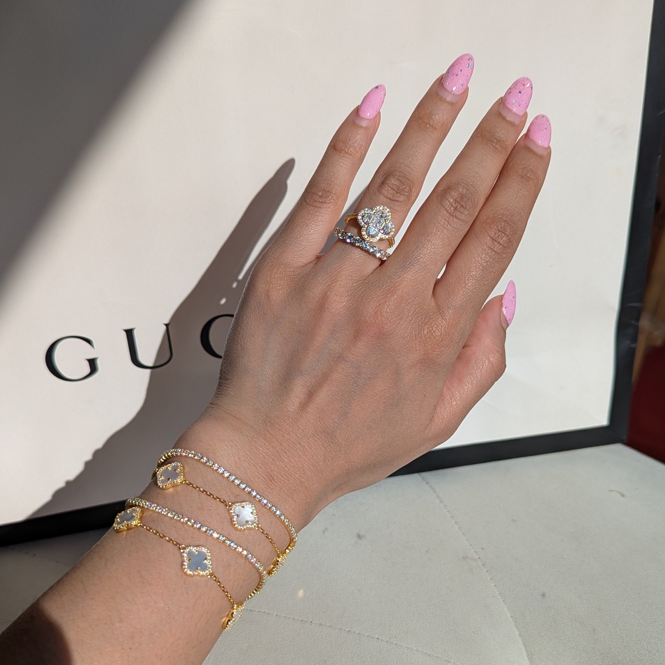 Gold clover bracelet set