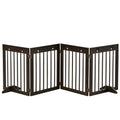 PawHut Freestanding Pet Gate 4 Panel Wooden Dog Barrier Folding Safety Fence with Support Feet up to 204cm Long 61cm Tall for Doorway Stairs Brown