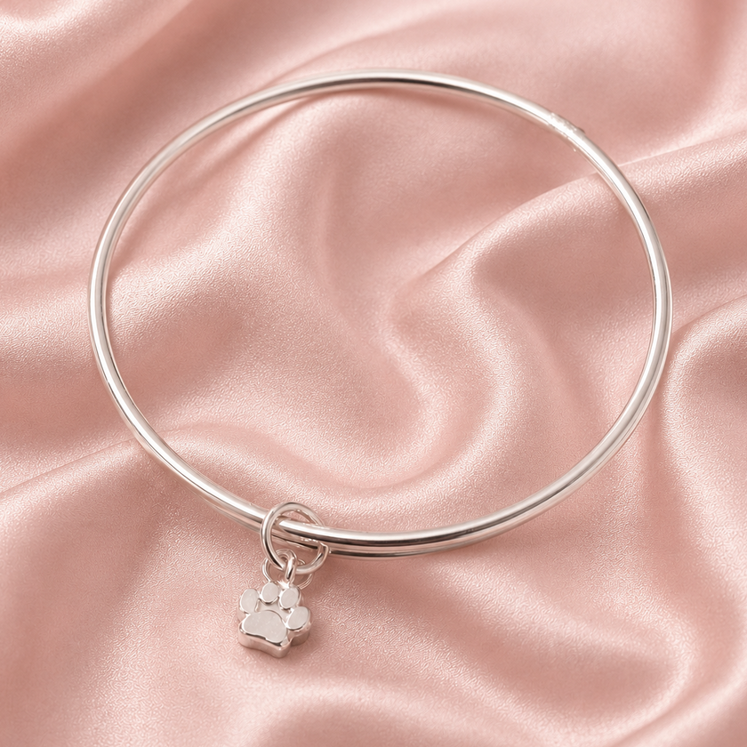 Silver Paw Charm Bangle