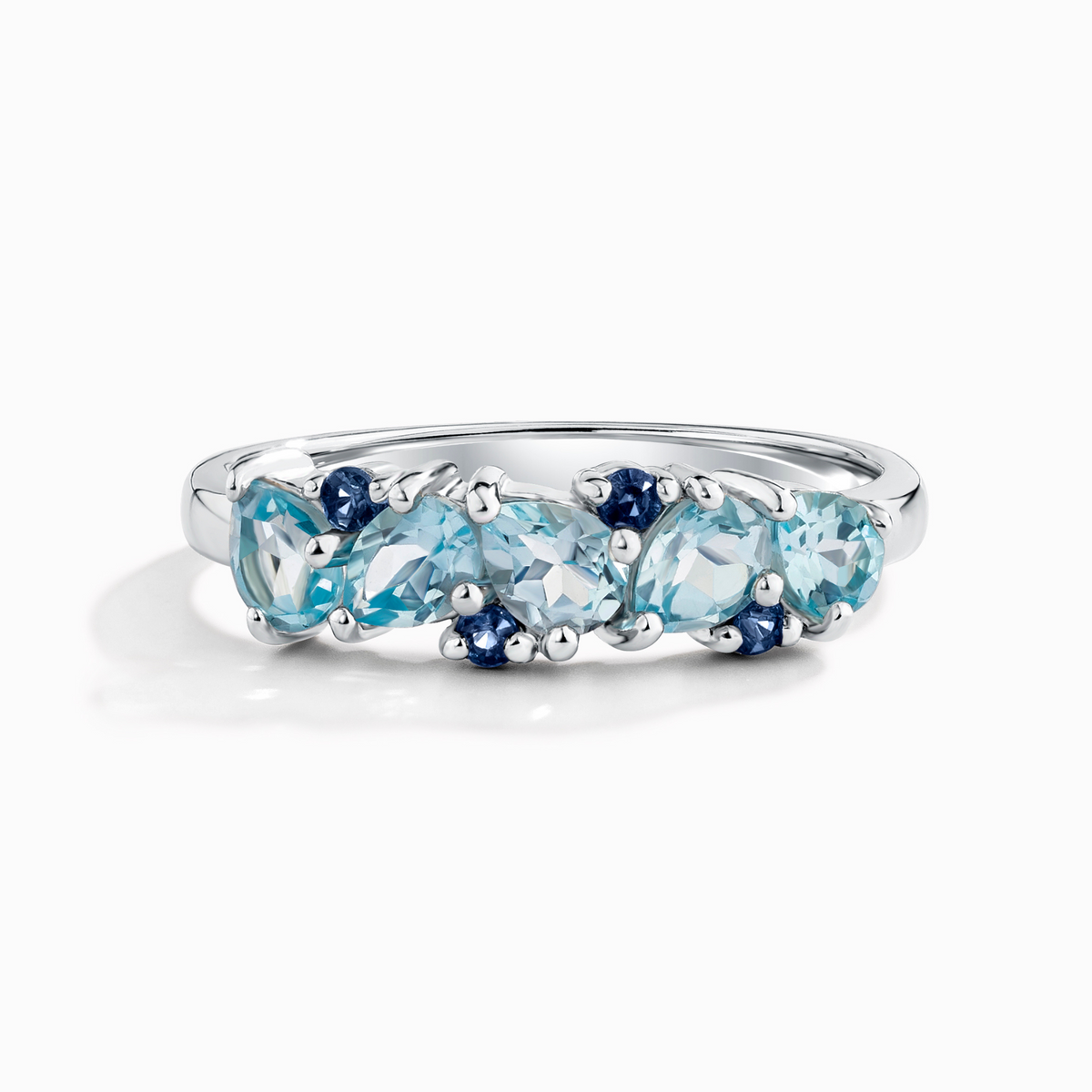 Blauer Saphir & Blauer Topas Tropfenschliff Halb-Eternity-Ring aus Sterlingsilber