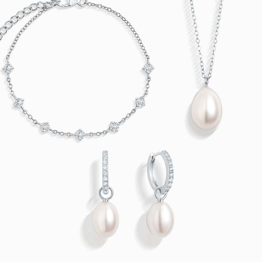 Pearl & Moissanite Bridal Jewellery Set in Sterling Silver