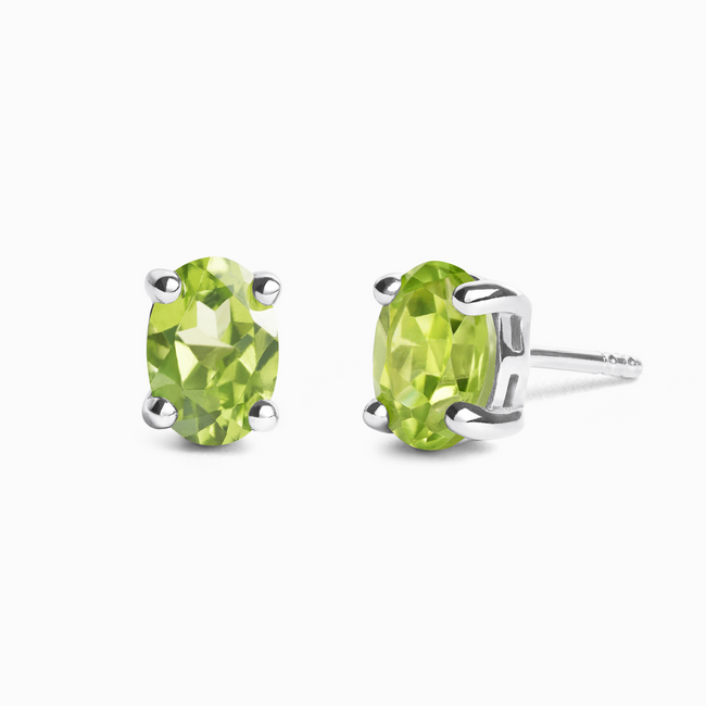Pendientes de botón ovalados de peridoto en plata de ley