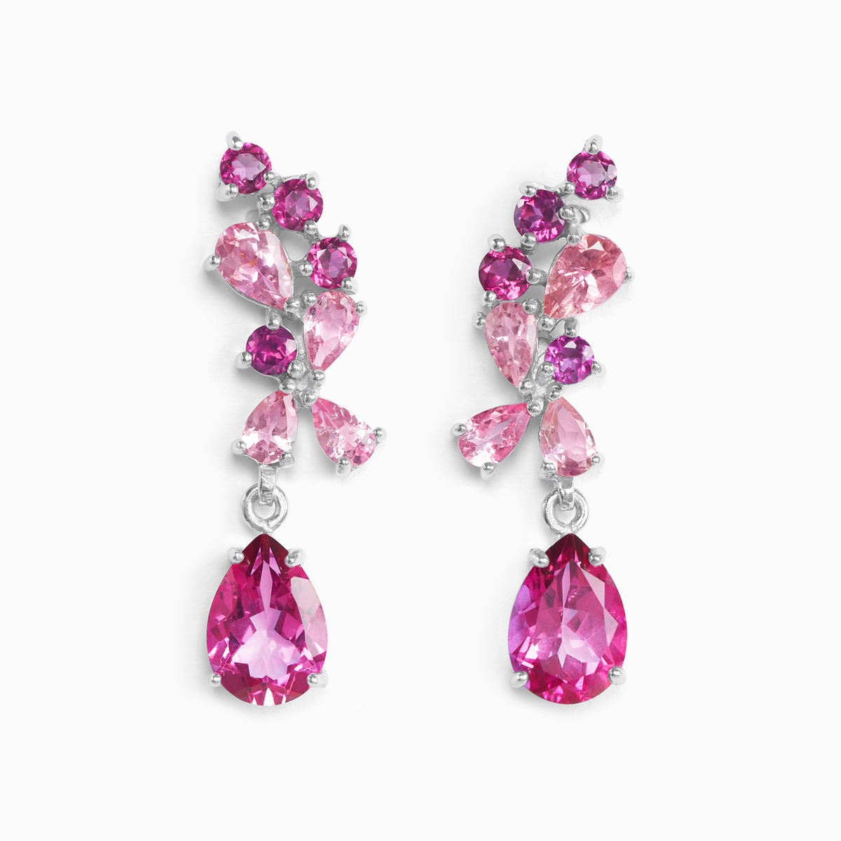 Pinkfarbene Edelstein-Hängeohrringe aus Sterlingsilber