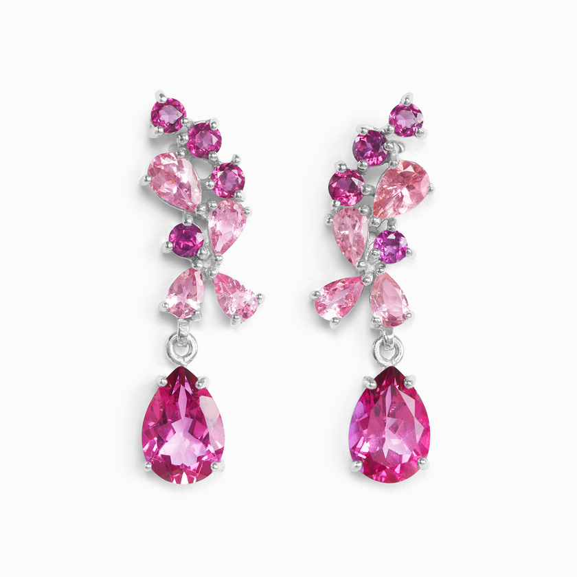 Pinkfarbene Edelstein-Hängeohrringe aus Sterlingsilber