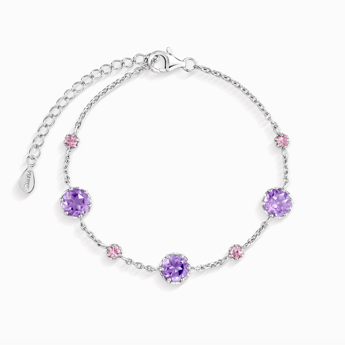 Pink Sapphire & Amethyst Bracelet in Sterling Silver