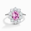 Pink Sapphire Halo Engagement Ring in Sterling Silver