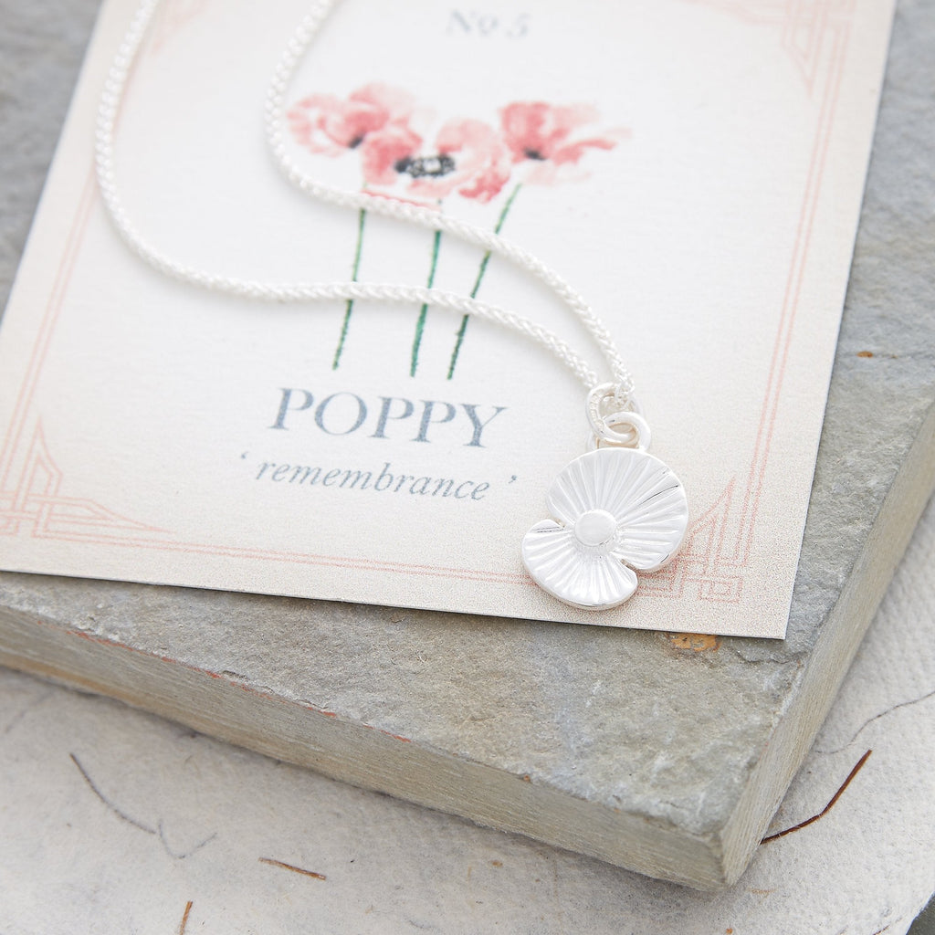 Poppy Flower Personalised Silver Charm