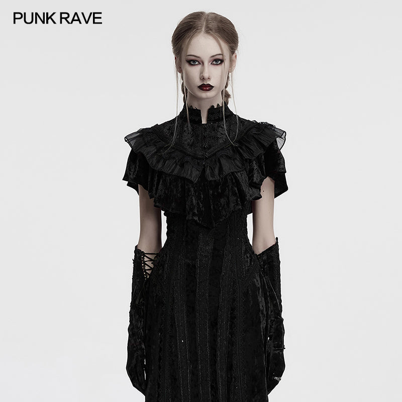 Punk Rave Elysia Velvet Ruffle Goth Shawl in Black