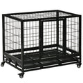 PawHut 38" Heavy Duty Metal Dog Crate Pet Cage with Tray Wheeled Dog Kennel - Black (Medium)