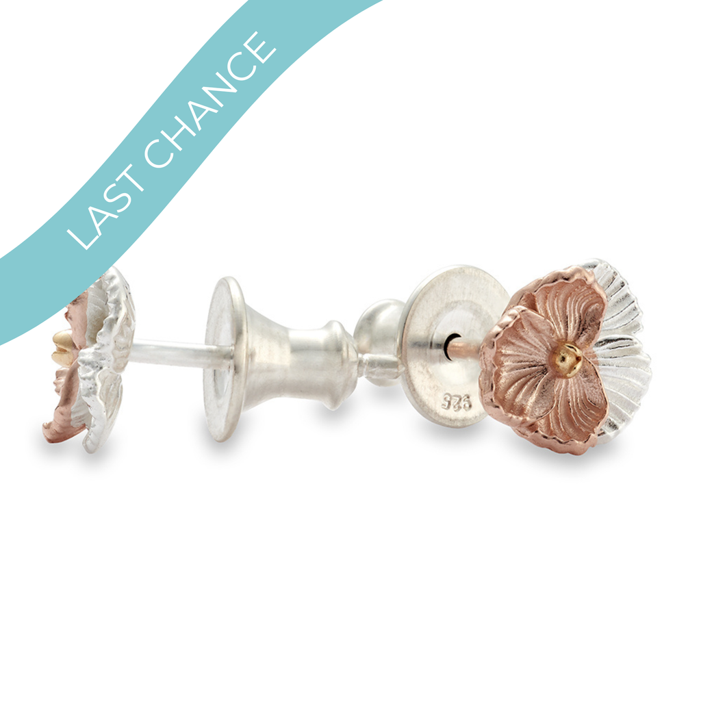 Violet Flower Silver & Rose Gold Stud Earrings