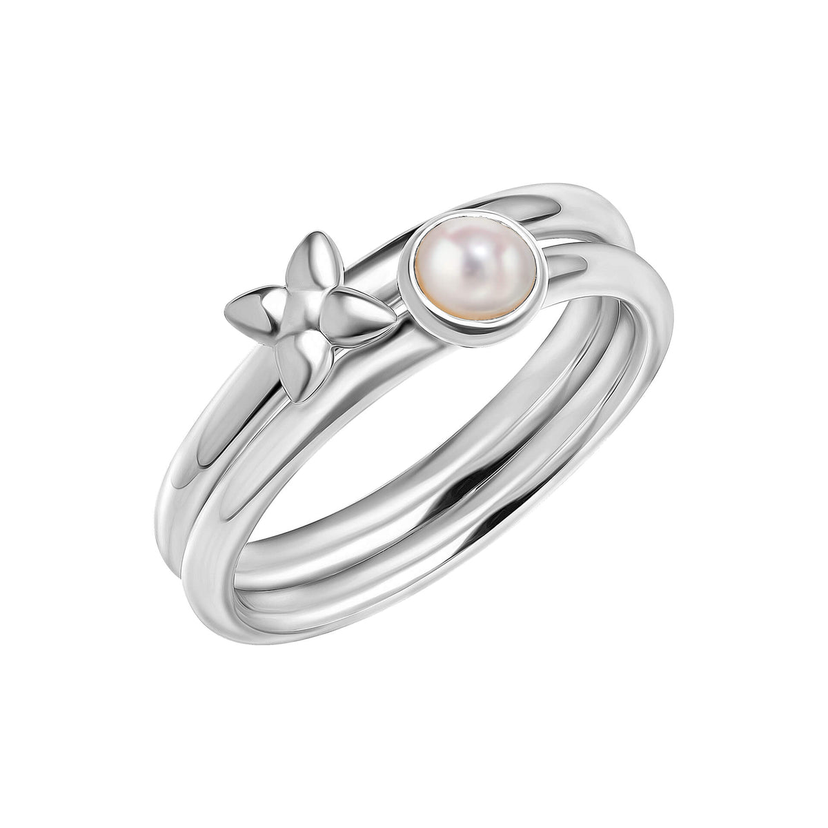 Anillos apilables Laura Ashley Hartley Check Mabe Pearl plateados