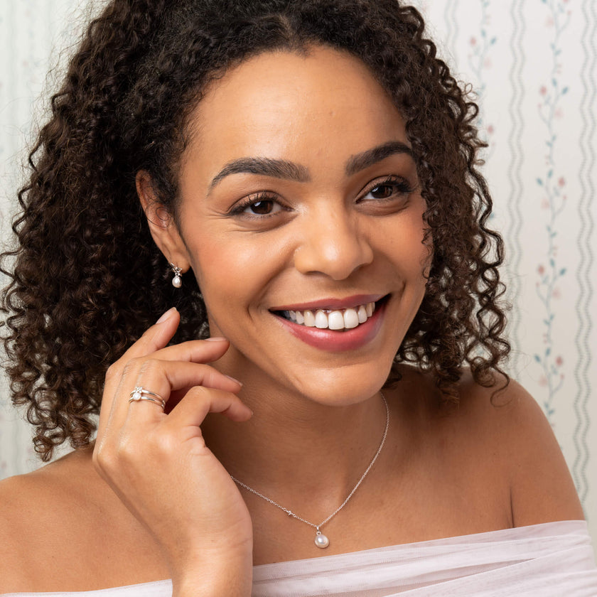 Laura Ashley Silver Hartley Check Mabe Pearl Drop Earrings
