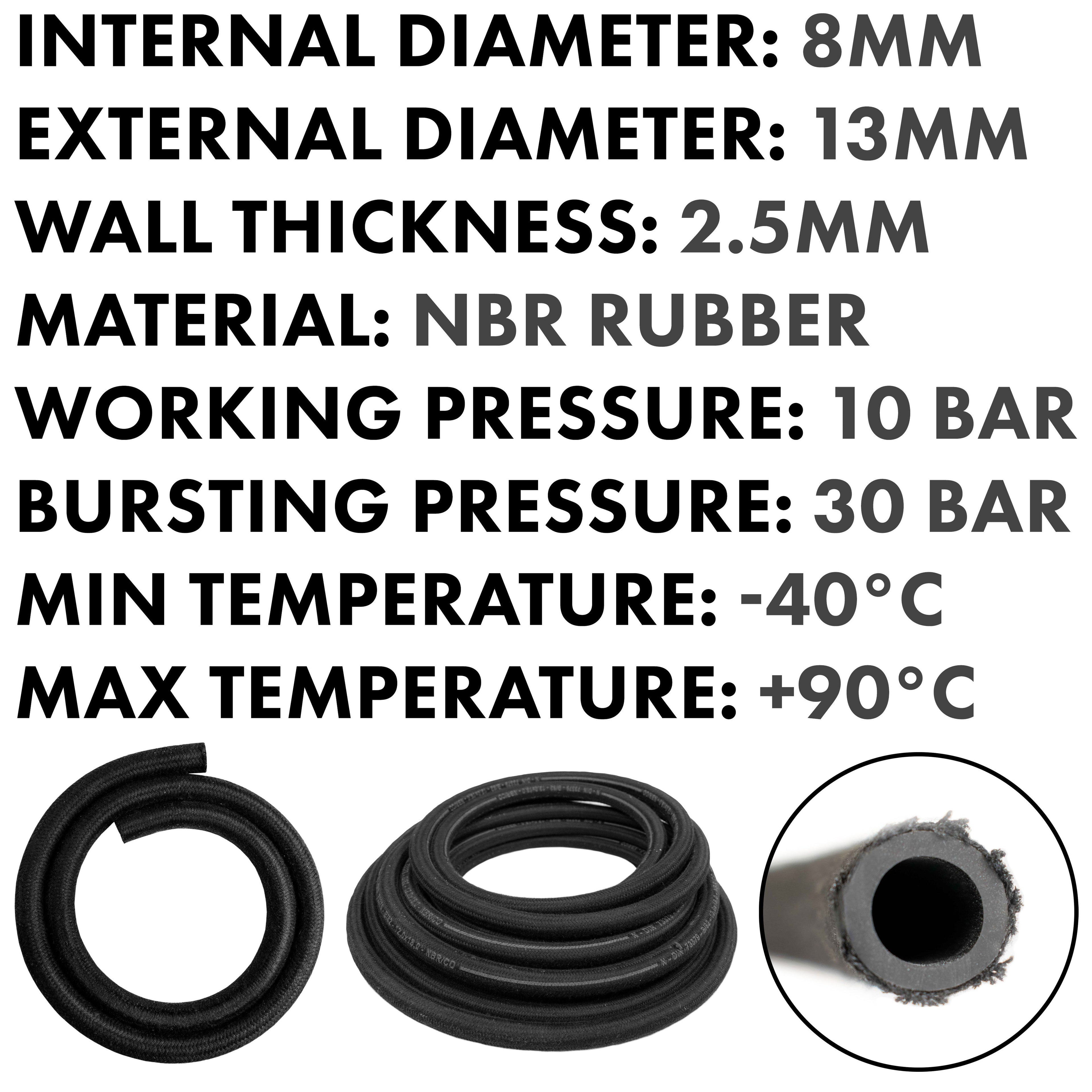 Rubber Reinforced with a Heat Resistant Textile Braid 8mm/13mm