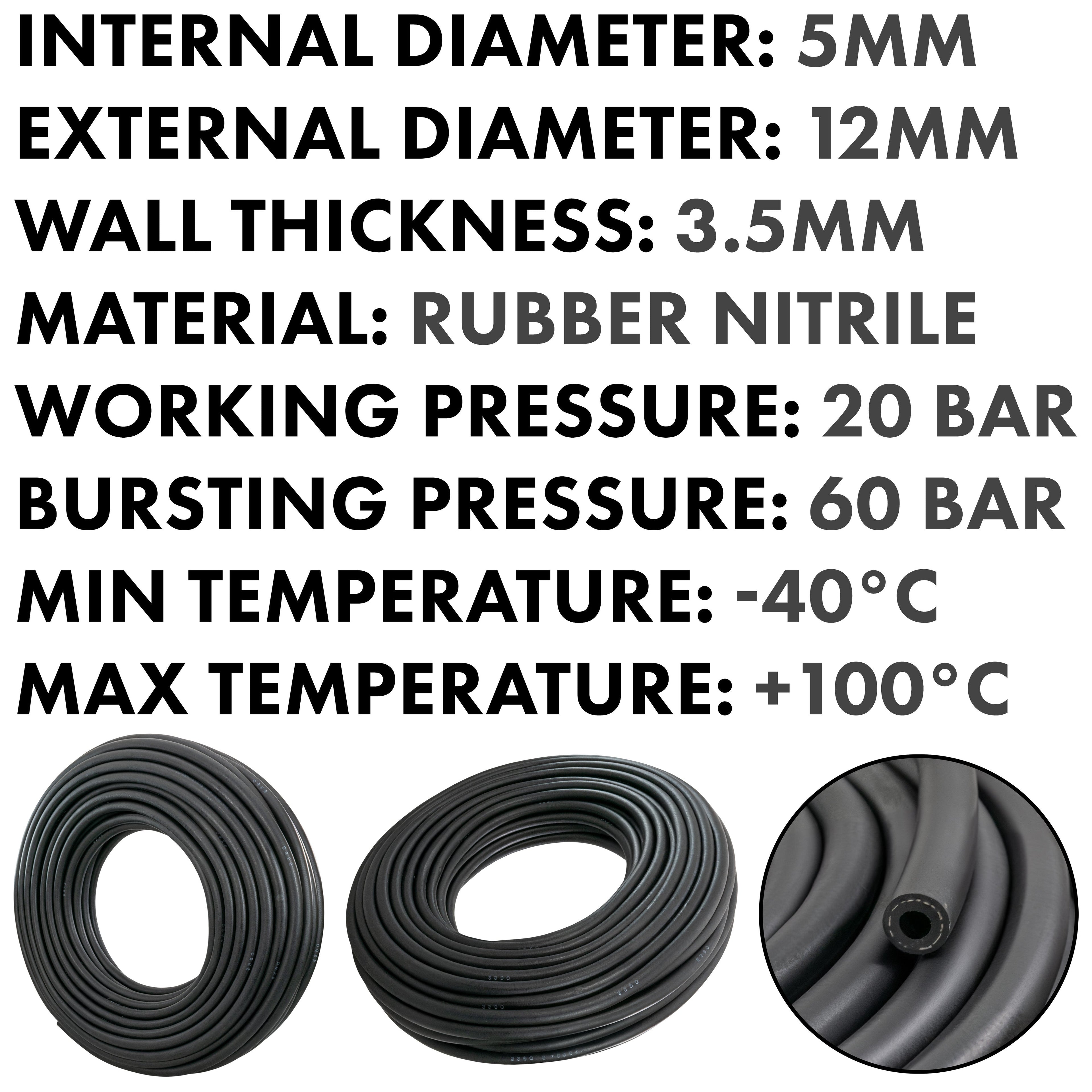 Rubber 5mm Braided Fuel, Oil Hose SAE J30 R6