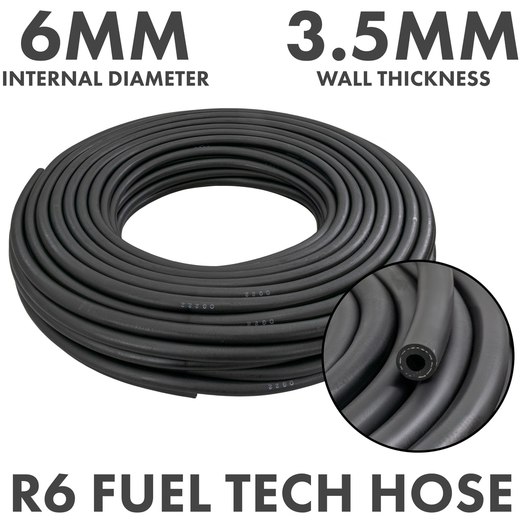 Rubber 6mm Braided Fuel, Oil Hose SAE J30 R6