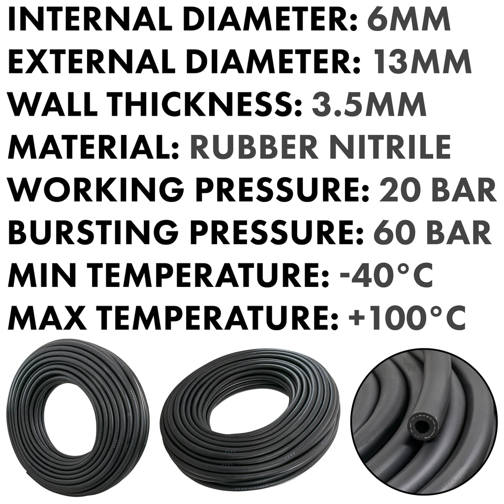 Rubber 6mm Braided Fuel, Oil Hose SAE J30 R6