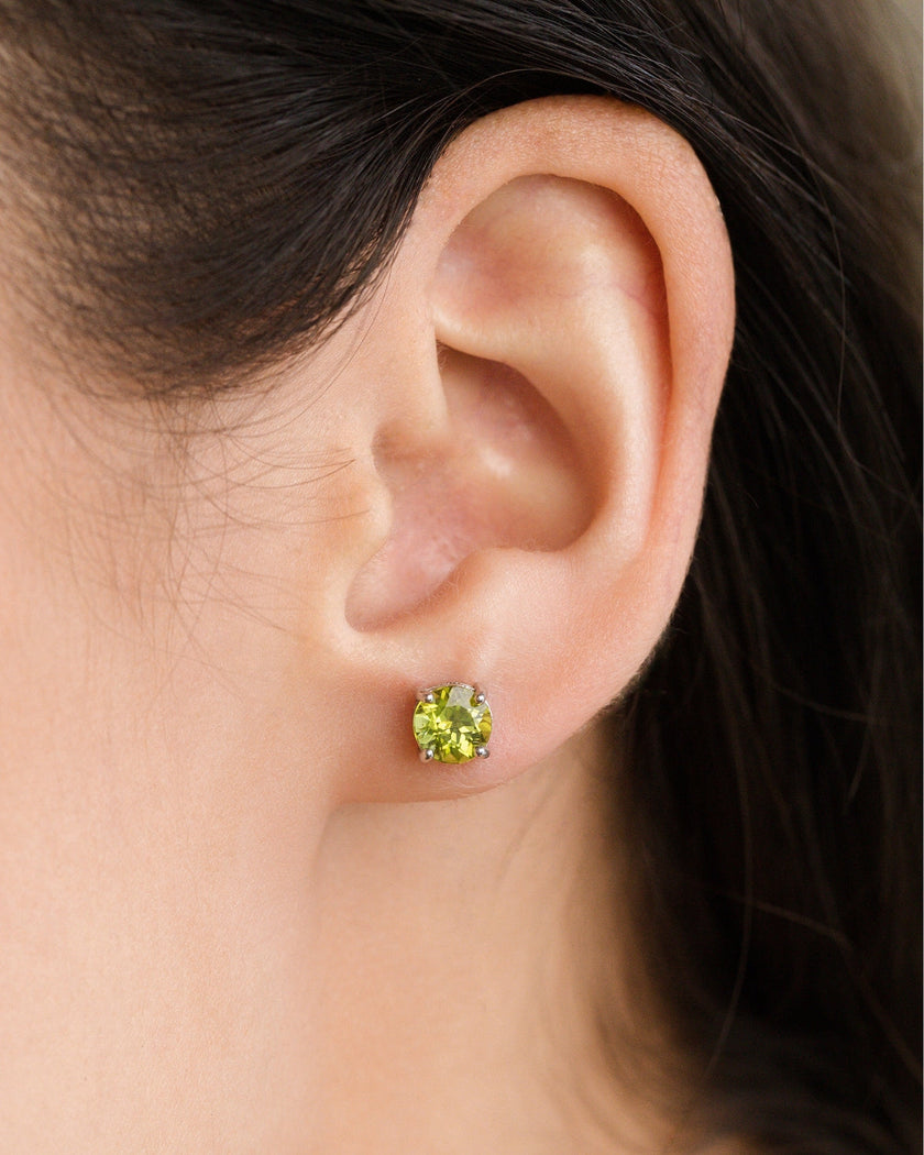 Peridot Ohrstecker, rund, 6 mm, aus Sterlingsilber