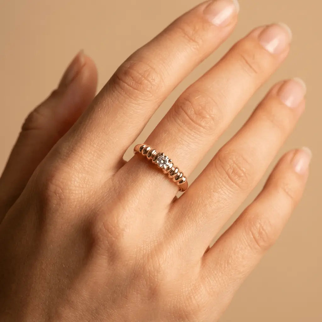 Radiant Beaded Solitaire Gold Ring