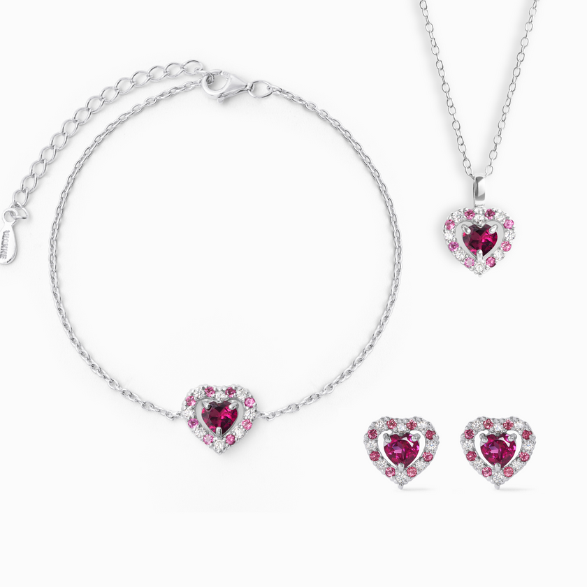 Rotgold Rhodolith Granat Schmuckset aus Sterlingsilber