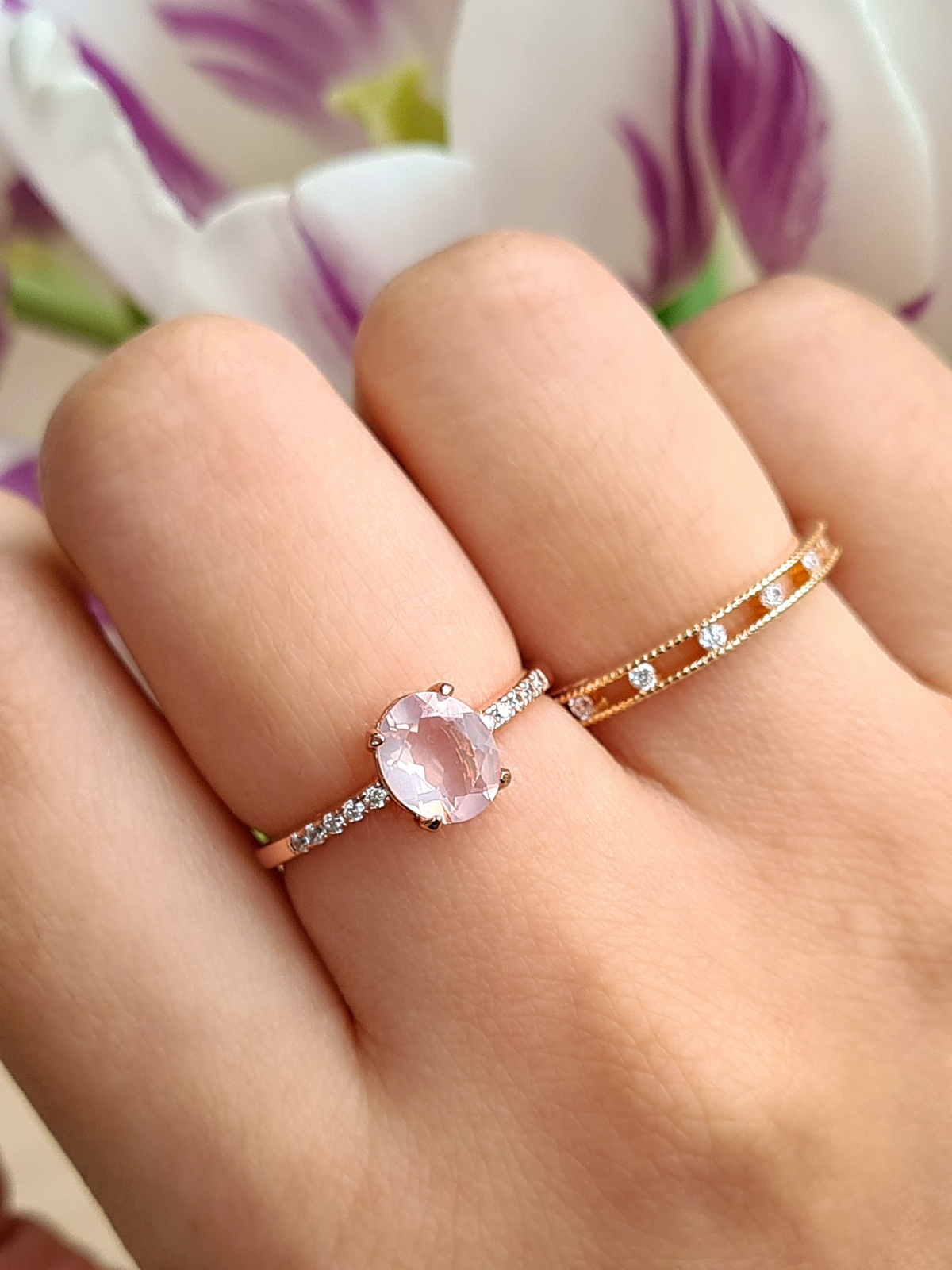 Rosenquarzring in Roségold-Vermeil