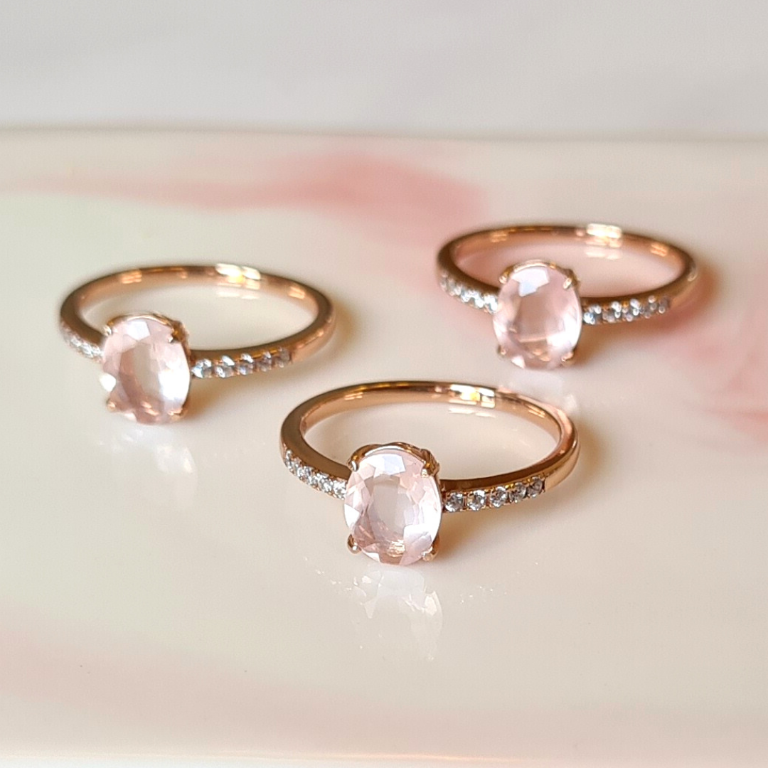 Rosenquarzring in Roségold-Vermeil