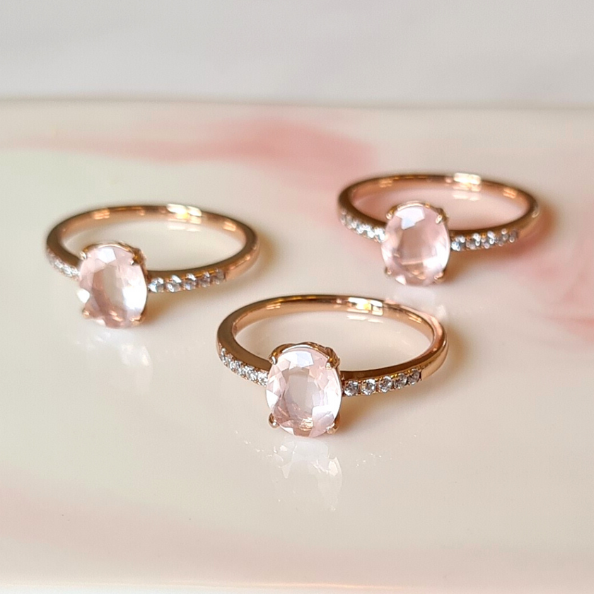Rosenquarzring in Roségold-Vermeil