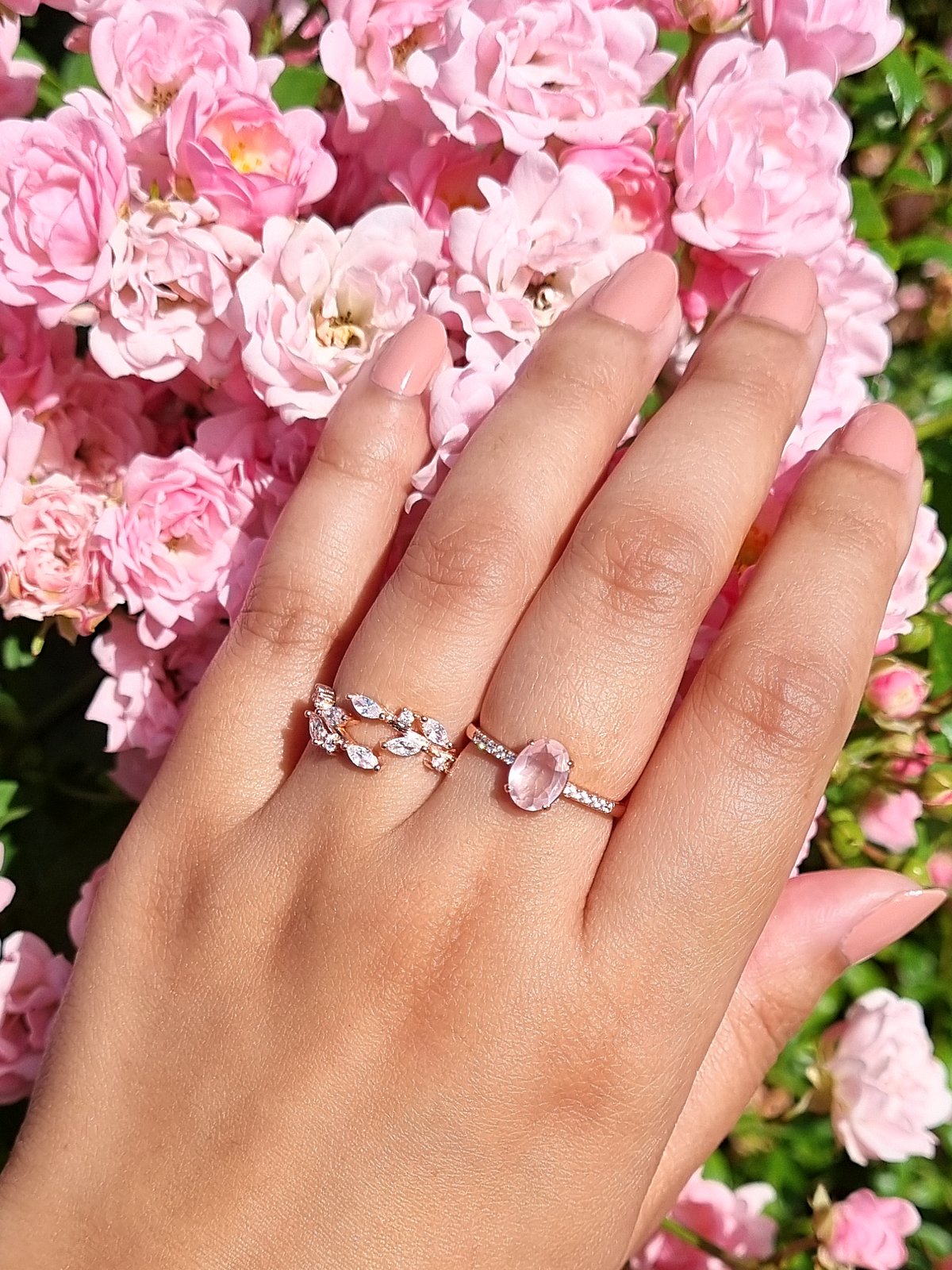 Rosenquarzring in Roségold-Vermeil