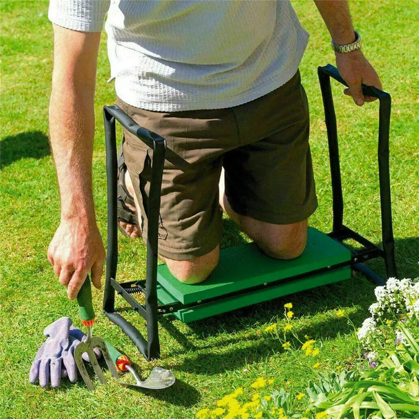 Asiento reclinatorio de jardín de alta resistencia, almohadilla de EVA suave engrosada, bolsa de taburete de jardín plegable, marco de acero, banco de jardinería